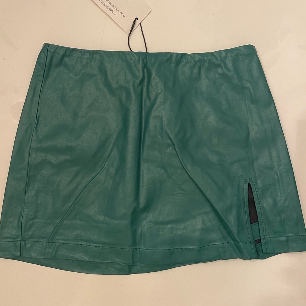 Cotton Candy LA Green Faux Leather Mini Skort - XS
